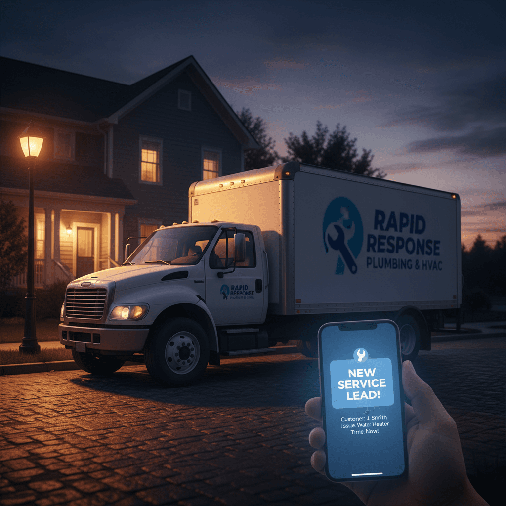 After-hours lead notification captured on smartphone at dusk